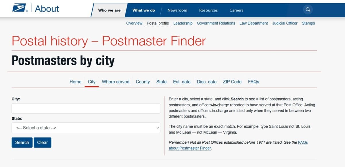 check for your local postmaster 
