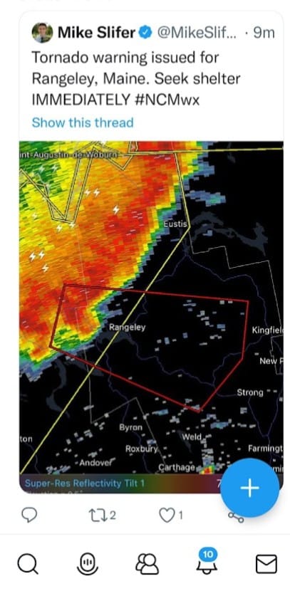 A tornado warning on my phone.